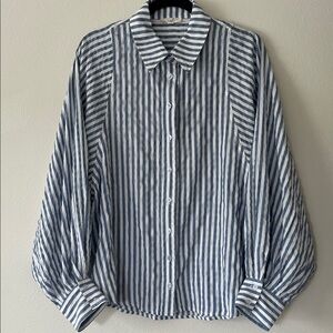 Striped Blue & White Casual Button-Down Shirt
